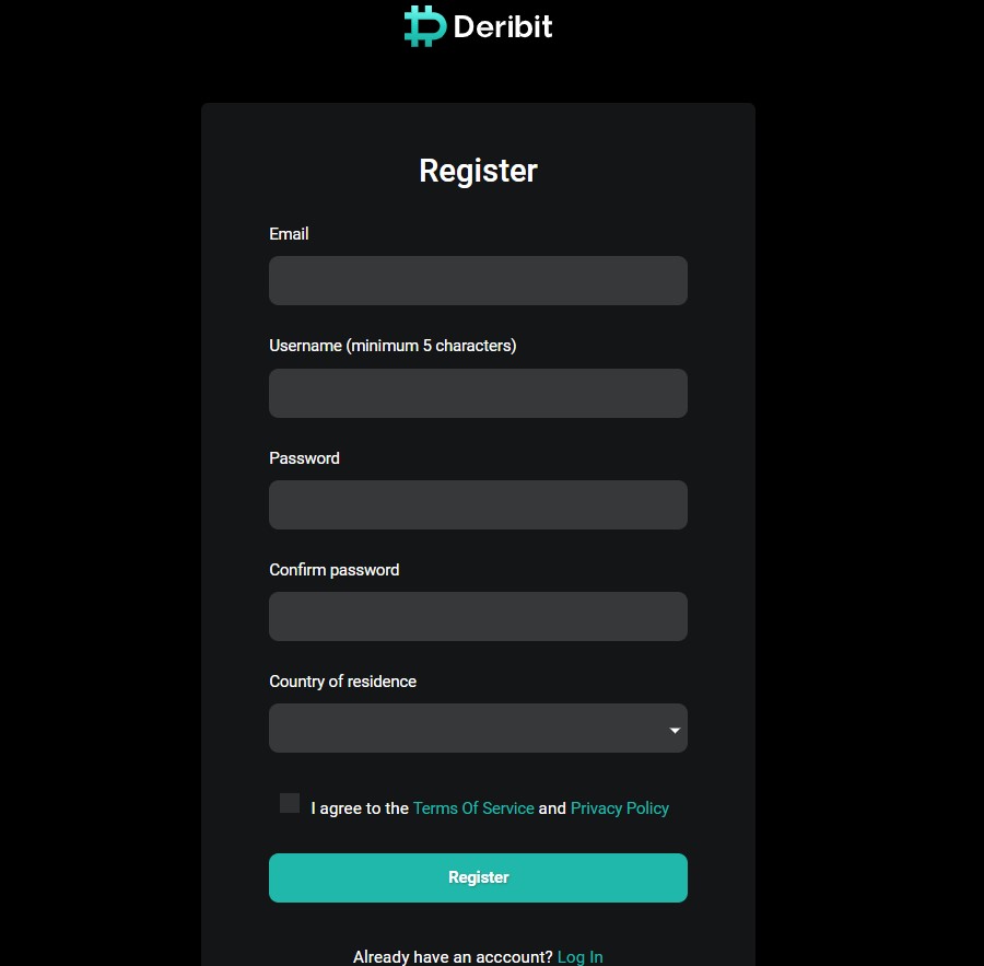 register deribit account
