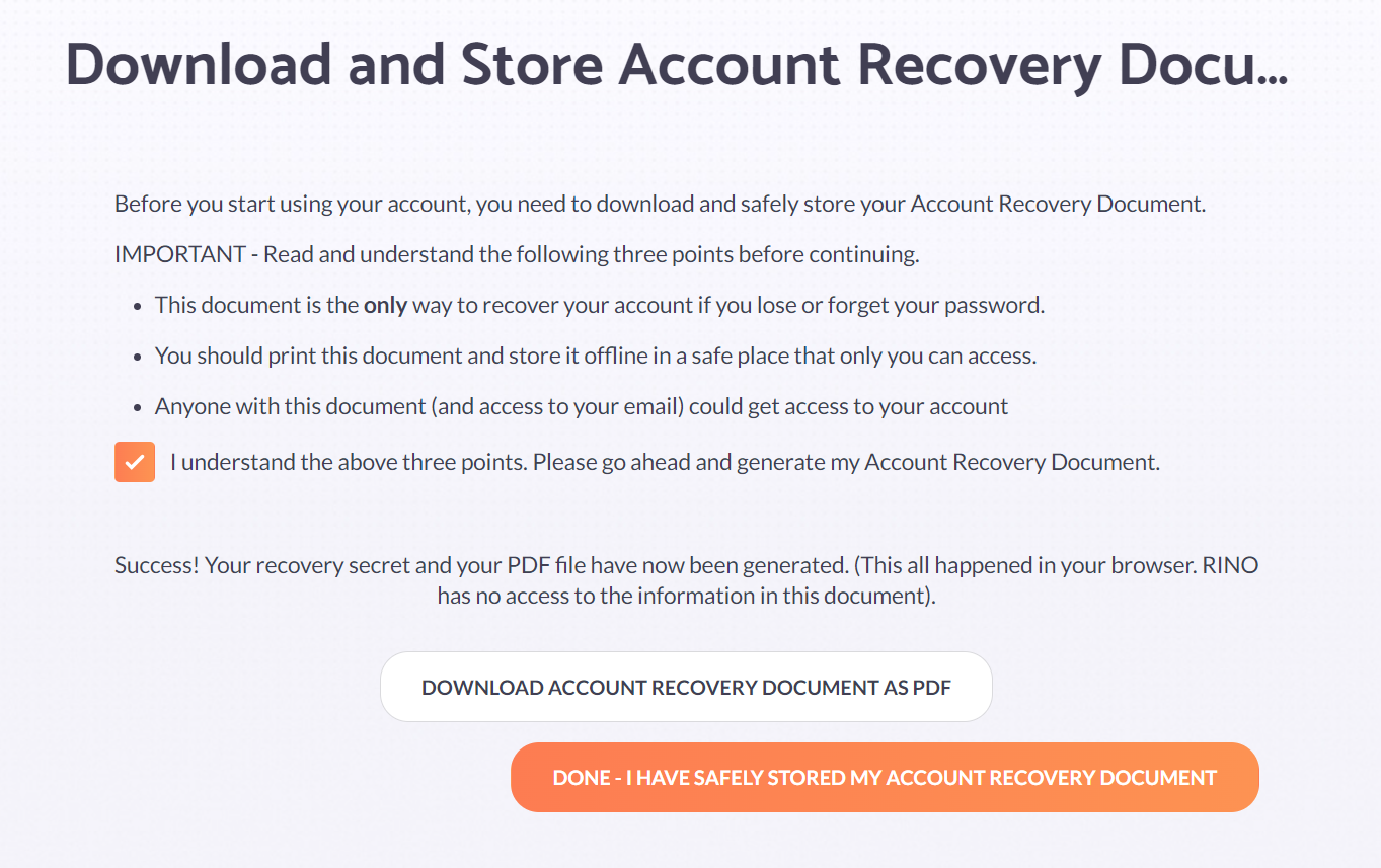 rino account recovery document