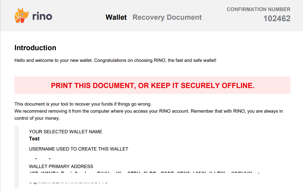 wallet recovery document rino